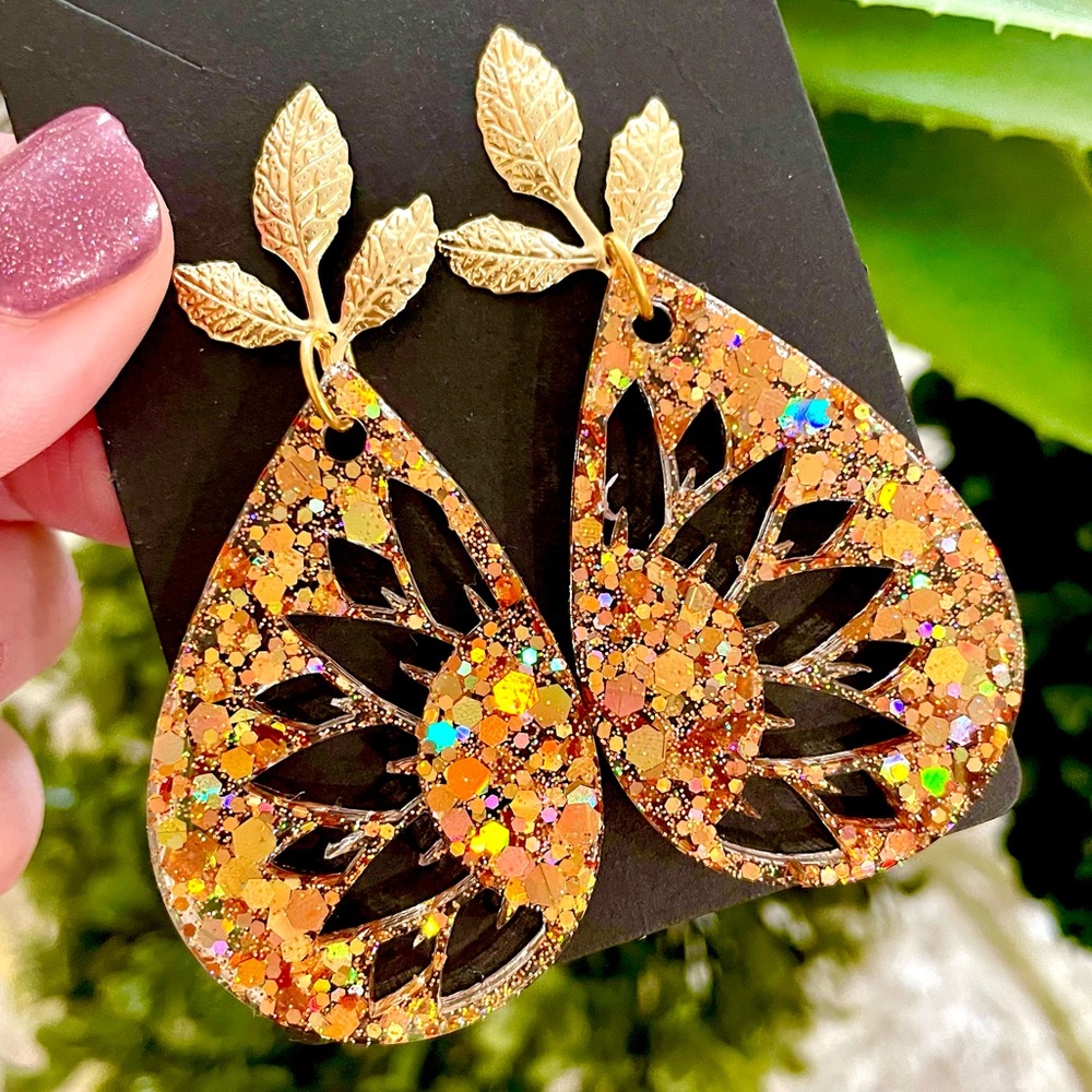 Gold Leaf Sunflower Earrings